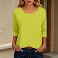thumbnail image 2 of GEWSEY 3/4 Length Sleeve Womens Tops Casual Loose Fit Crewneck T Shirts Cute Solid Three Quarter Length Tunic Tops (Army Green, 3XL), 2 of 6