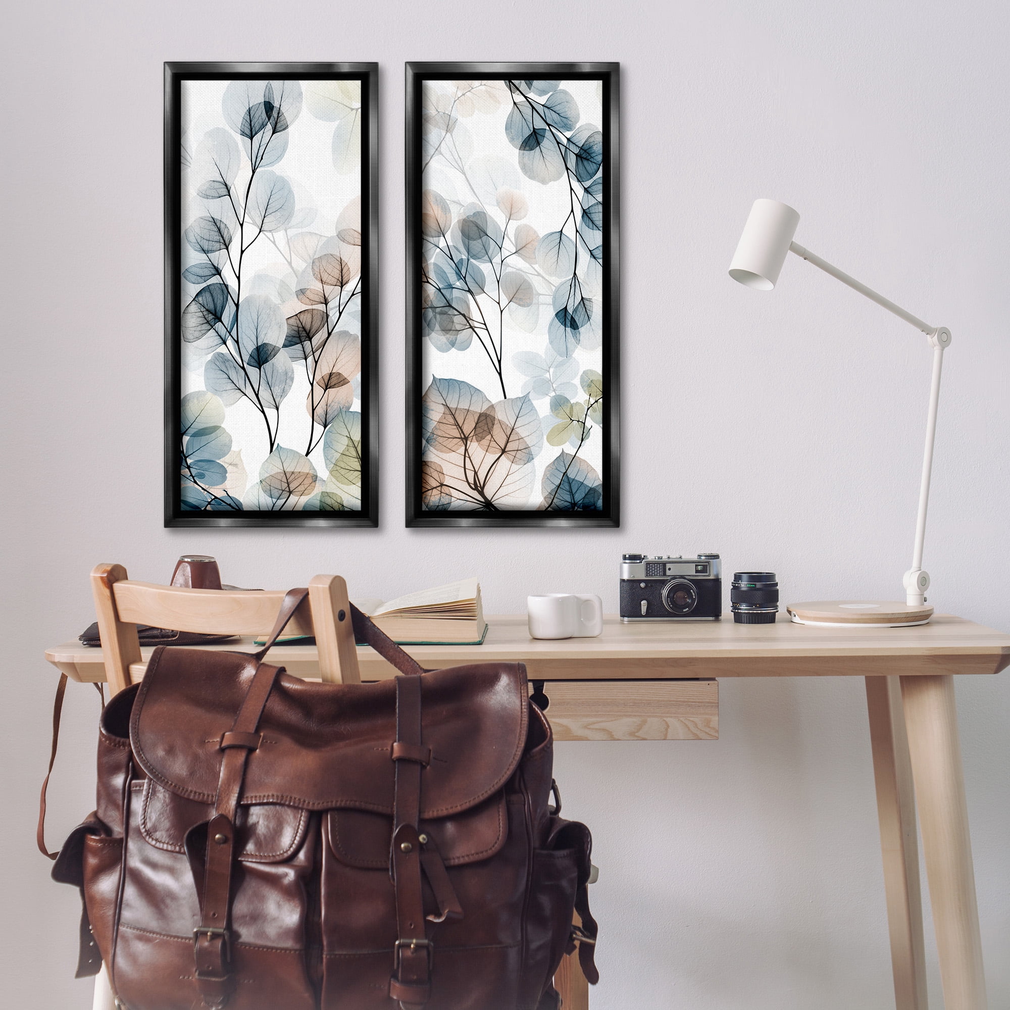 Stupell Industries Elegant Abstract Botanical Plant Leaves Botanical & Floral Photography Black Floater Framed Canvas Art Print Wall Art, 15 x 31, Set of 2