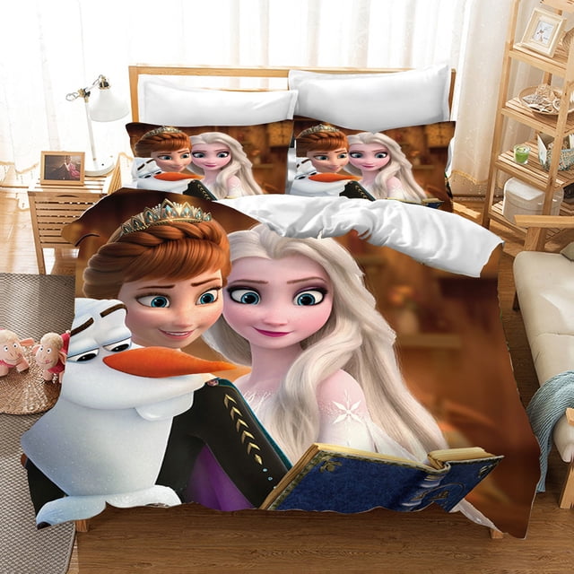 Ensemble de Literie Frozen Housse de Couette Imprimée Mignonne Dessin Animé Housse de Couette Simple 3 Pcs 1 Maison