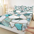 thumbnail image 5 of Manfei Marble Terrazzo Queen Sheets, Abstract Stone Mosaic Queen Sheet Sets, Teal Green, 4pcs, 1 Flat Sheet, 1 Fitted Sheet and 2 Pillowcases, 5 of 6