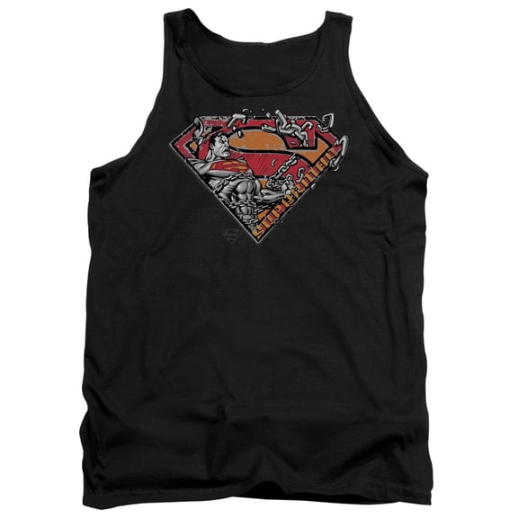 Superman Breaking Chain Logo Adult Tank Top Black