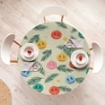 thumbnail image 3 of Ambesonne Xmas Emoji Fitted Round Tablecloth, Pine Leaves Funny Faces, 36"- 40" Diameter, Cream Teal Multicolor, 3 of 4
