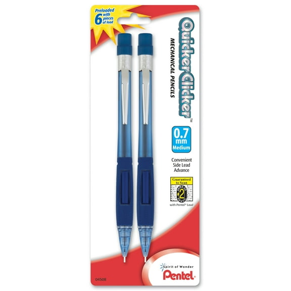 Pentel Quicker Clicker Mechanical Pencil (0.7mm) Blue Barrel 2-Pk