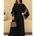 thumbnail image 5 of CHICME Women's 2 Piece Pleated Outfits Set Asymmetrical One Shoulder Tops & High Waist Wide Leg Pants Elegant Irregular Hem Matching Set Black-S, 5 of 9