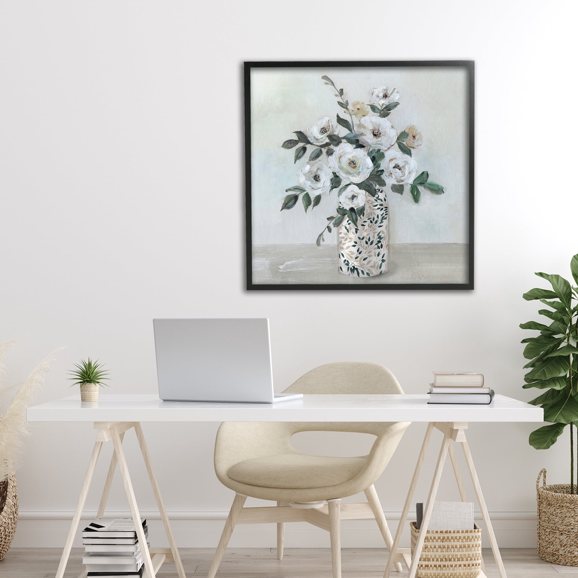 Stupell Industries Leaf Patterned Flower Vase Black Framed Giclee Art, design by Sally Swatland