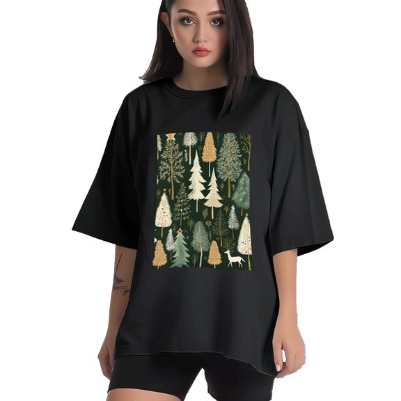 Plus Size Shirt for Women Black Tops for Women Short Sleeves Shirt for Women Trees T Shirt Crewneck Shirt for Women XS