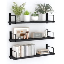 Floating Shelves - 24 Inch Wall Mounted Set of 3 Rustic Wood Shelves for Wall Decor and Living Room Storage (Brown)