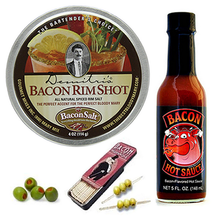Bacon Bloody Mary Gift Pack (3pc Set) - Bacon Cocktail Rim Salt, Bacon Hot Sauce & Bacon (Best Hot Sauce For Bloody Mary)