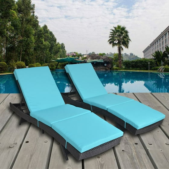 Patio Lounge Chair Set Of 2 Black Rattan Turquoise Cushion Recliners Patio Lounge Chair Set Of 2 Black Rattan Turquoise Cushion Recliners Garden Chaise Outdoor Pool Sunbed