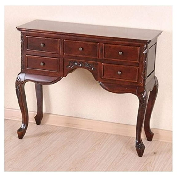 Rococo Radiance Wall Table - 5 Drawer Accent Chest - Elegant Hardwood Storage Cabinet