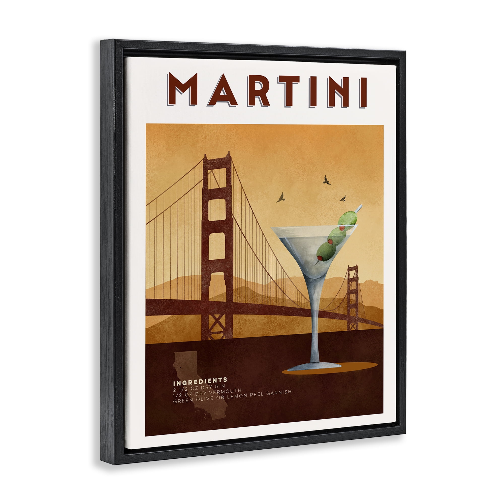 Retro Martini & Bridge View Black Framed Floater Canvas Wall Art, design by Brett Blumenthal
