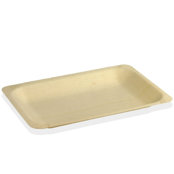 BambooMN 7.7" x 5.5" x 0.7" Disposable Wood Rectangle Plates / Dishes - 300 Pieces