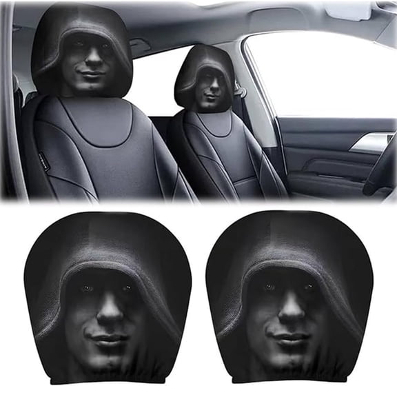 Ghost Face Headrest Covers, Scary Covers for Cars, Stretchy Seat Headrest Protector, Funny Cover for Auto, Vehicle, Truck, SUV, Washable Elastic Fabric, Interior Accessories