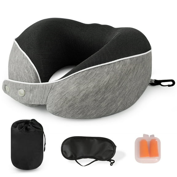 Blibly Travel Pillows for Airplanes Memory Foam Neck Pillow for Sleeping Lightweight Gray