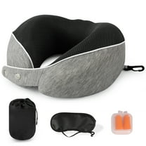 Blibly Travel Pillows for Airplanes Memory Foam Neck Pillow for Sleeping Lightweight Gray