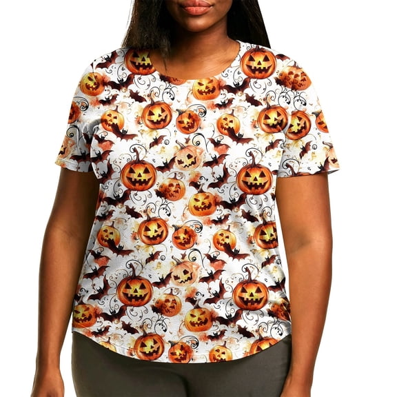 Ichuanyi Womens Plus Size Halloween Graphic Tees Short Sleeve Holiday T Shirts Crewneck Print Tops