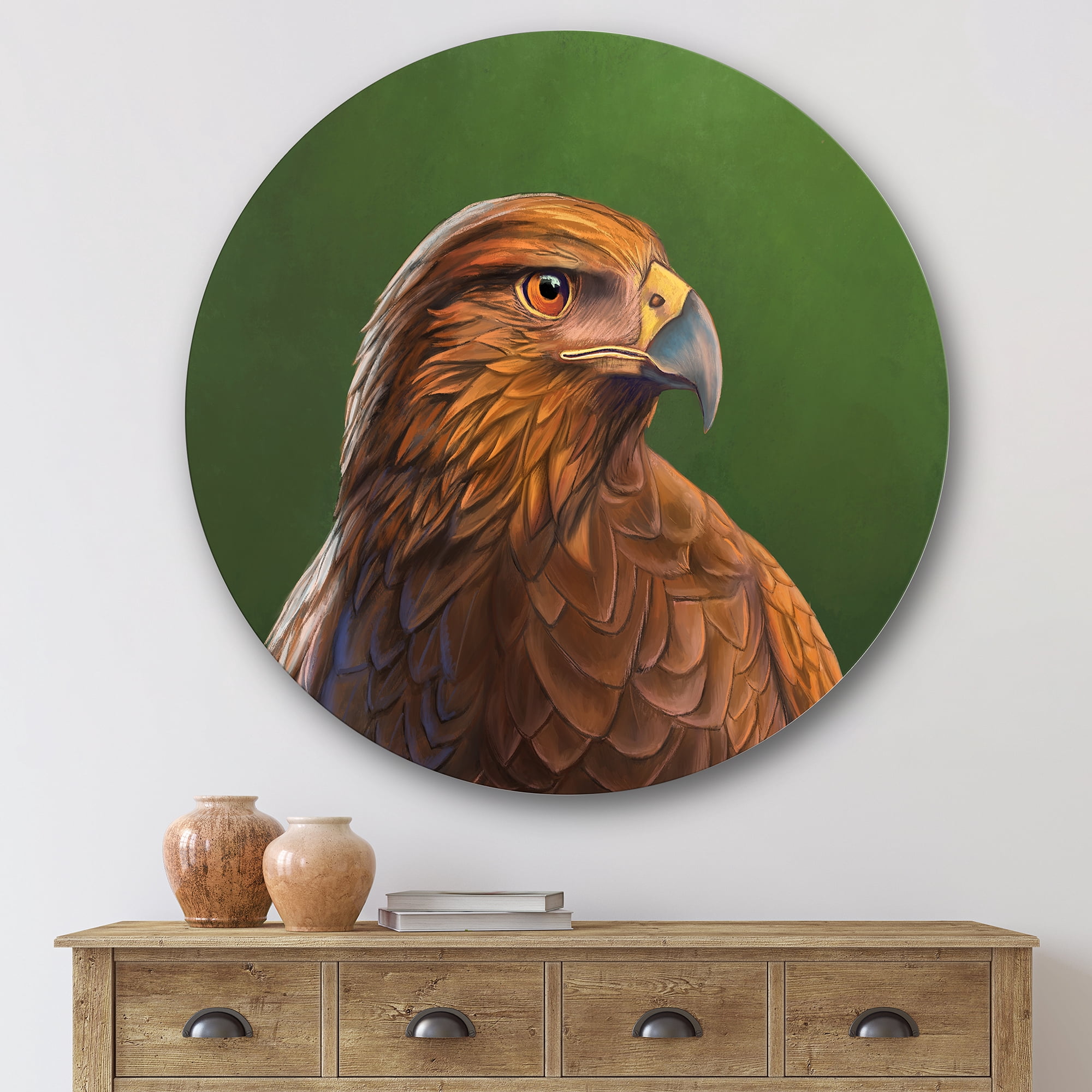 Designart 'Close UP Of Harris Hawk Bird' Traditional Circle Metal Wall Art 29x29 - Disc of 29