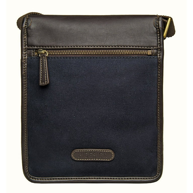 Hidesign Aiden Small Leather Messenger Crossbody Bag Black