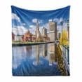 thumbnail image 1 of United States Soft Flannel Fleece Blanket, Providence Rhode Island Riverfront Spring Season Water Reflection Buildings, Cozy Plush for Indoor and Outdoor Use, 50" x 60", Multicolor, by Ambesonne, 1 of 6
