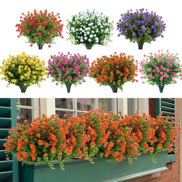 Sentmoon Flowers for Decoration 7 Branches Artificial Flowers for Outdoor Fake Plants No Fade Faux Plastic Flowers for Spring Summer Indoor Garden Patio Window Box Kitchen Home Decor