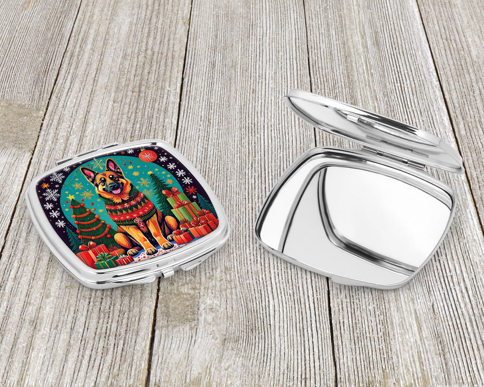 German Shepherd Christmas Compact Mirror 2.75 in x 3 in