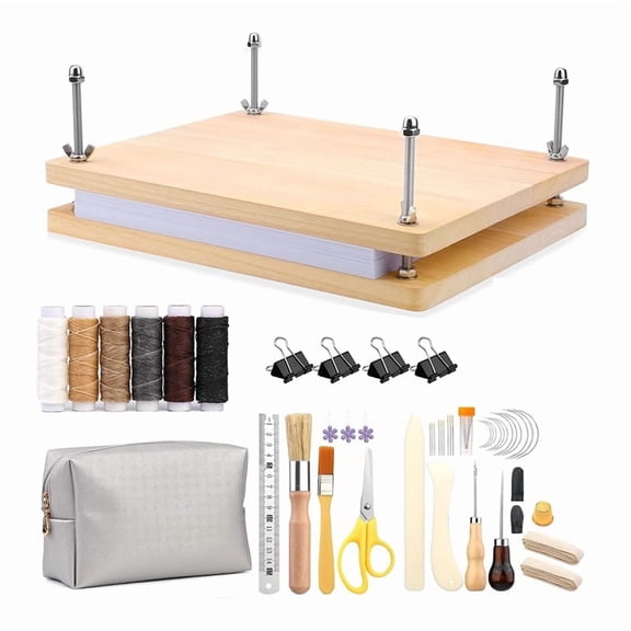 Kits Wooden Book PressMaterials Bookbinding Supplies for DIY Awl Waxed Thread Bone Folder