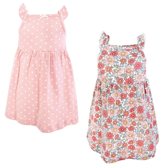 Hudson Baby Infant and Toddler Girls Cotton Dresses, Coral Pretty Floral, 0-3 Months