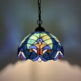 thumbnail image 5 of Tiffany Pendant Lights Fixture Green Blue Stained Glass LED Bulb Included for Dining Room Hotel Restaurant Cafe 12"W*12"D*60"H, 5 of 5
