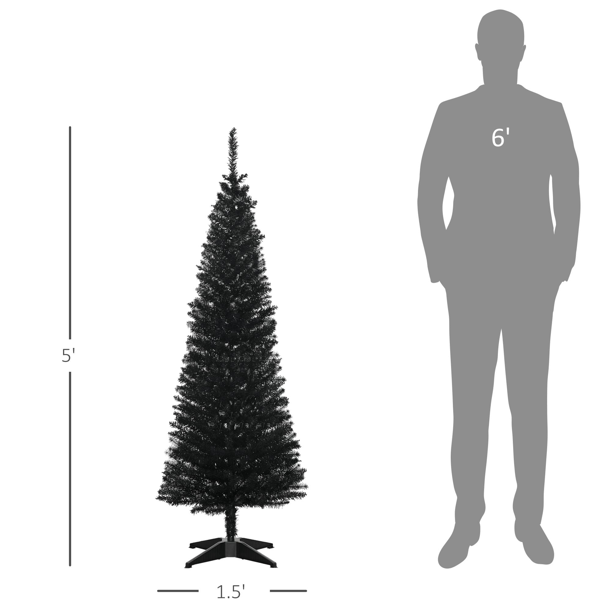5 ft Artificial Pencil Christmas Tree, Slim Unlit Xmas Tree with 294 Branch Tips and Plastic Stand for Small Spaces and Apartments