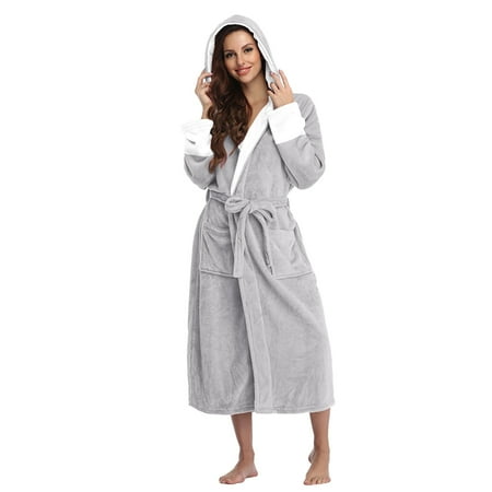 

Women Hooded Bathrobe Lightweight Soft Plush Long Flannel Sleepwear Hooded Bathrobe Plush Long Robe Female Chemise Nightie Nightwear
