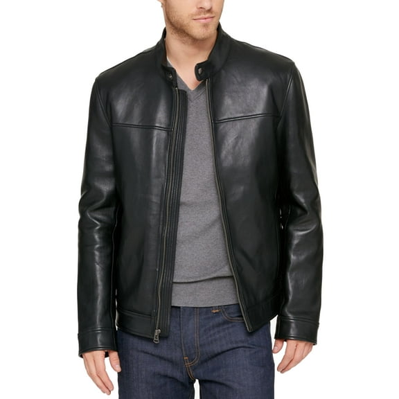 Cole Haan Mens Jacket Deep Small Motorcycle Leather   Black S
