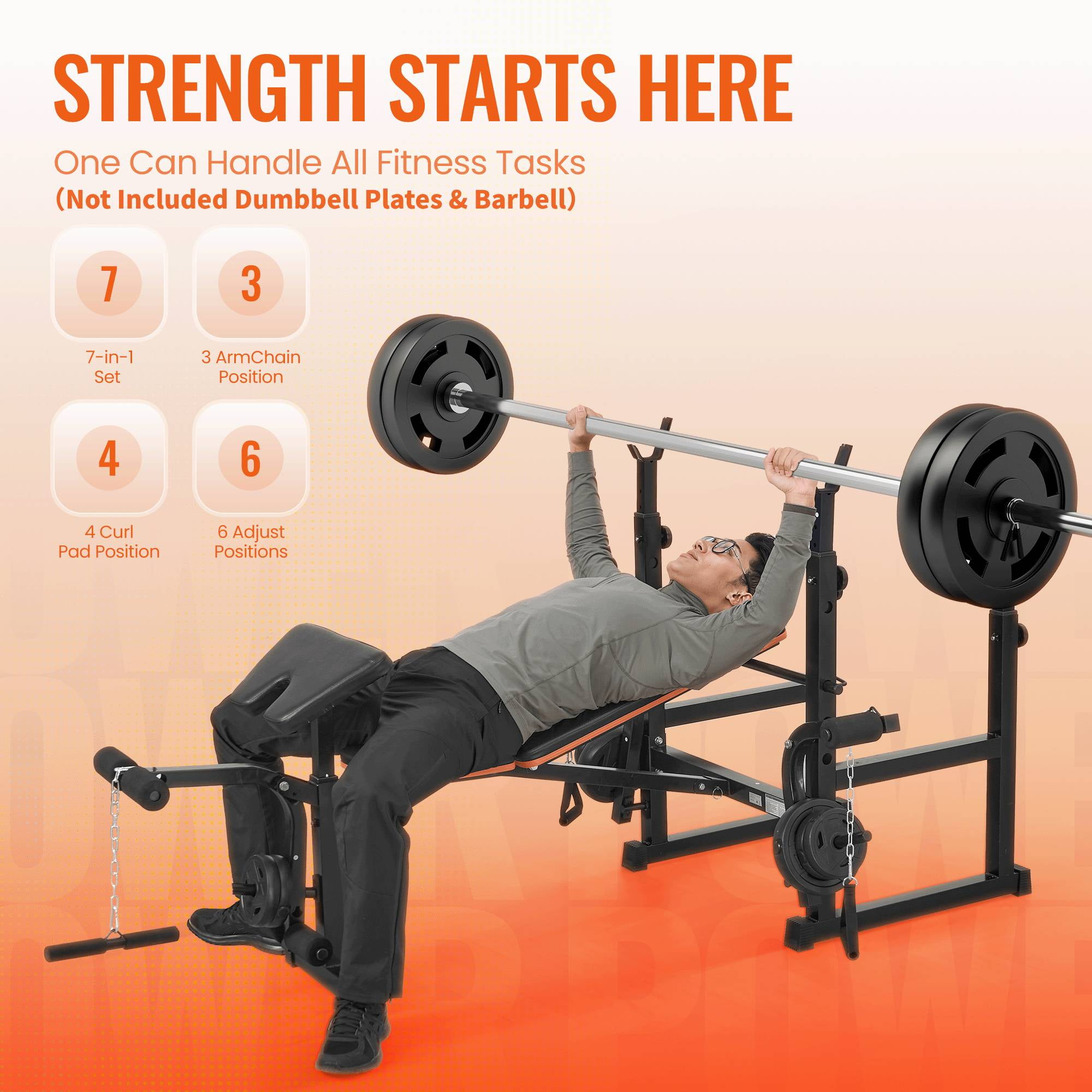 Naipo 7-in-1 Weight Bench 600lbs Adjustable Workout Bench Set