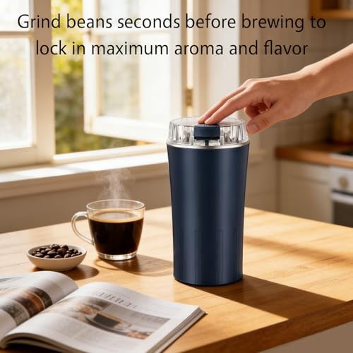 Electric Coffee Grinder, Multi-Grain Blending & Powdering Machine, Electric Coffee Bean Grinder Stainless Steel Blade, One Touch Operation for Coffee Beans, Herbs, Nuts, Grains