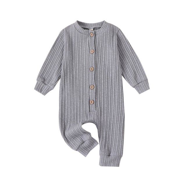 Gupgi Unisex Baby Rib Rompers 3M 6M 9M 12M 18M Infant Solid Color Long Sleeve Henry Jumpsuits