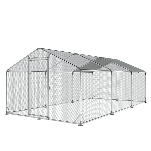 GetYes Steeple Chicken Coop, 20'x10'x6.5', Galvanized Steel Frame & Water-Resistant Oxford Tarp, Silver