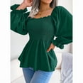 thumbnail image 3 of ZOELNIC Women's Peplum Tops Square Neck Ruffle Trim Long Sleeve Blouse Smocked Top Dressy Casual Shirts, L, 3 of 7