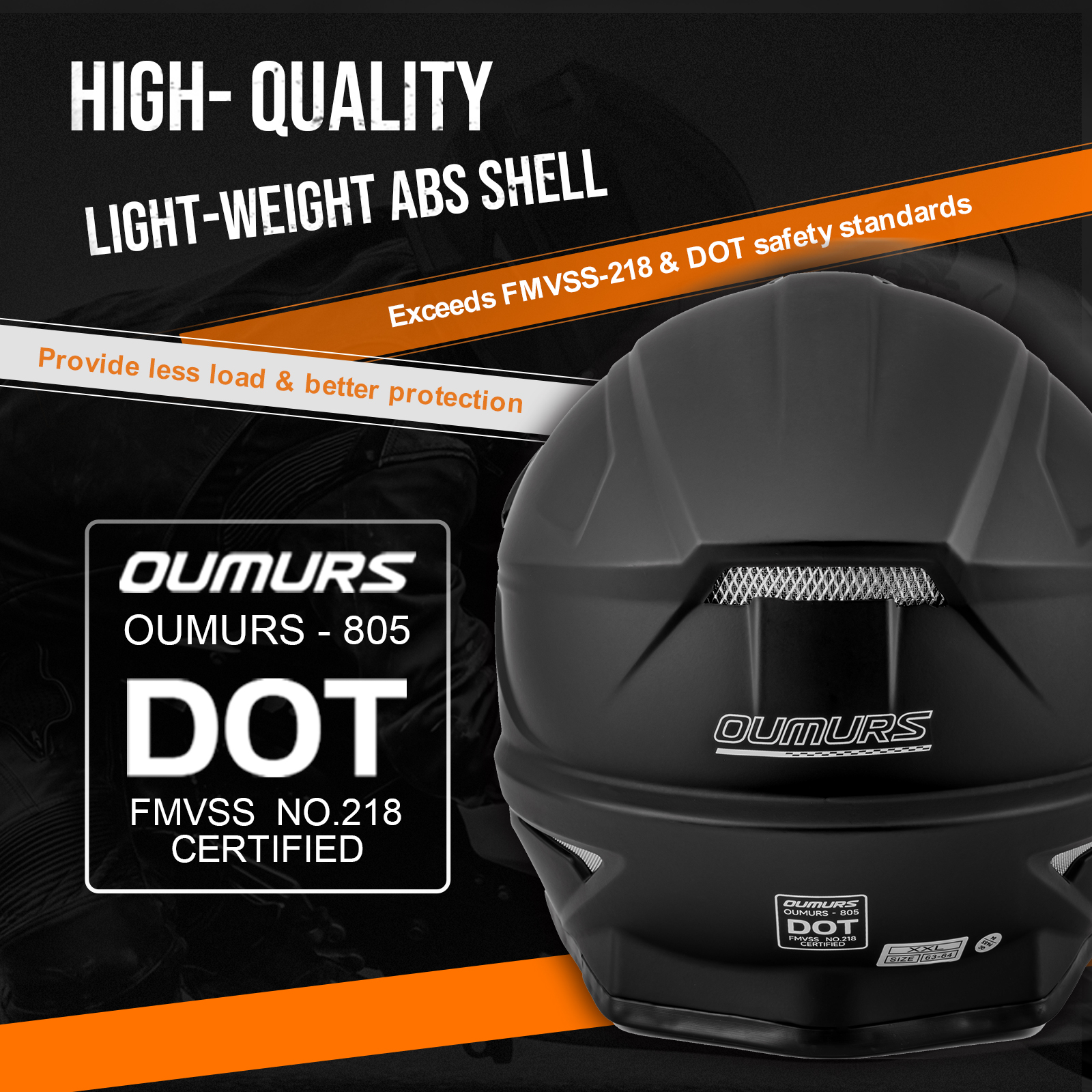 Oumurs Motocross Helmet, Frosted Black, Adult Full Face Off-Road, Motorcycle, ATV, Dirt Bike, XXL w/Gloves+Glasses+Facepiece