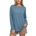 thumbnail image 6 of Women's Oversized Long Sleeve Tshirts Tops Tees With Side Slit V Neck Loose Fit Solid Color Soft Breathable Gym Casual Daily Wear Loungewear Ultra Soft All Day Comfort | CSEONE,Blue XL, 6 of 9