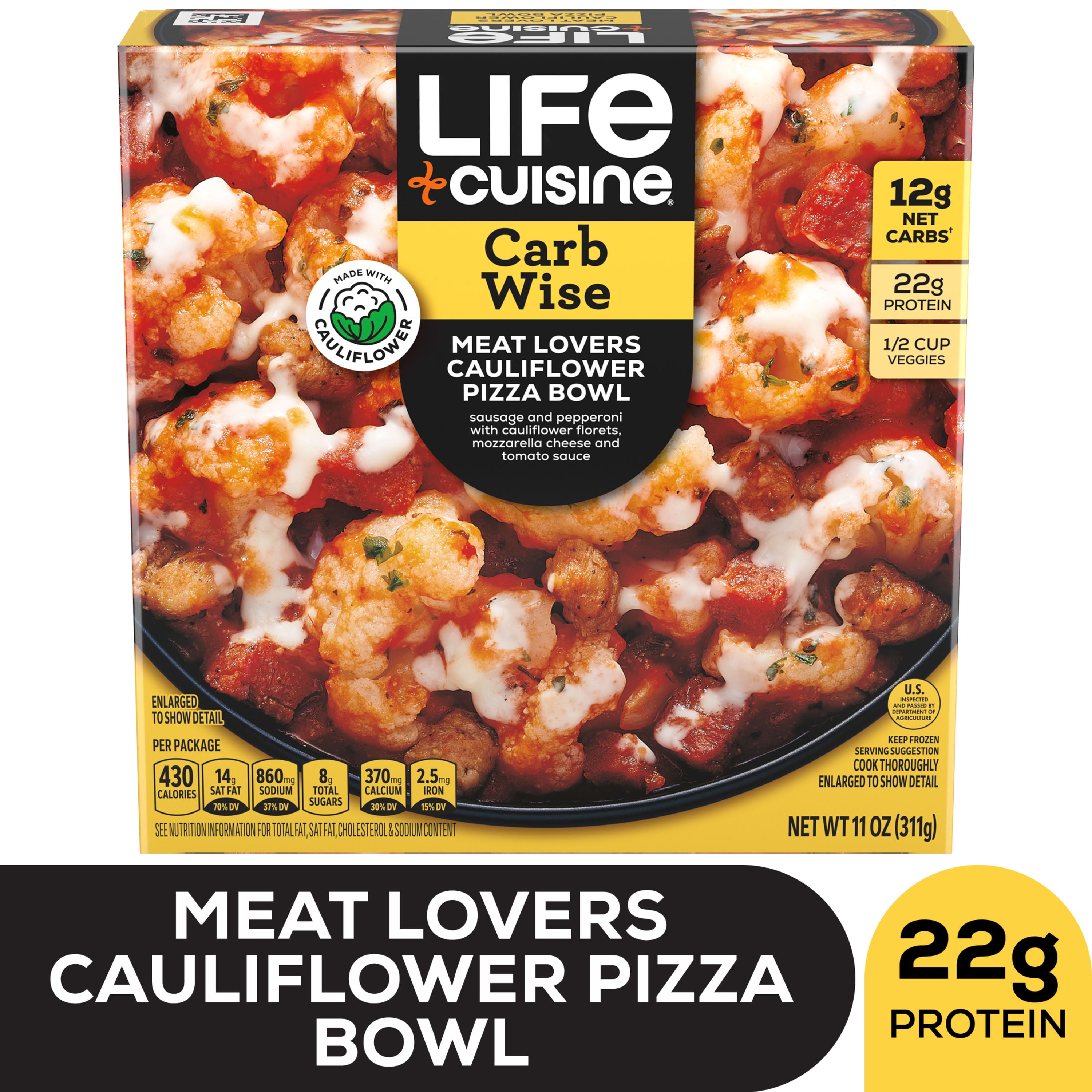 Life Cuisine Cauliflower Meatlovers Pizza Bowl Meal, 11 oz (Frozen