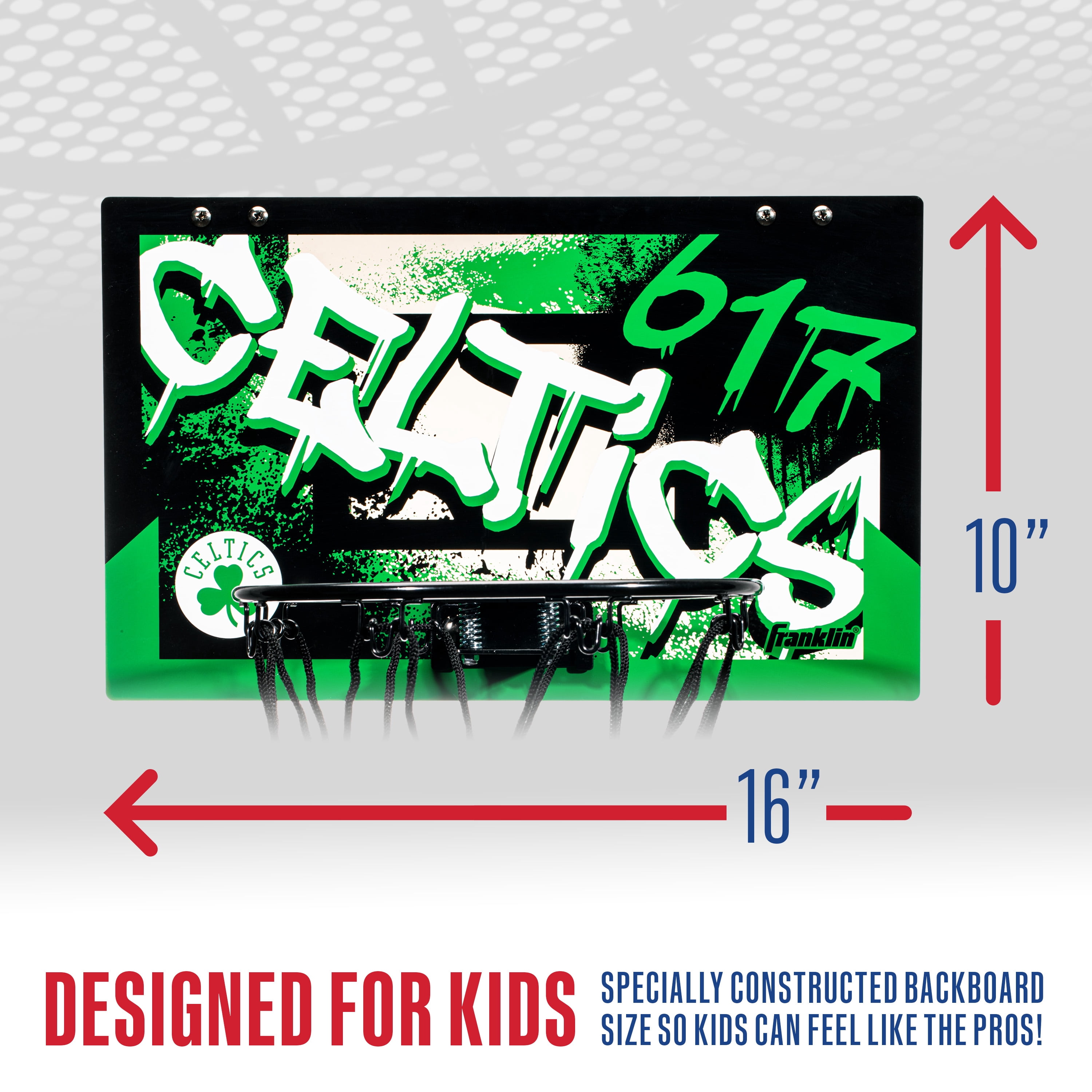 Franklin Sports NBA Boston Celtics Over the Door Basketball Hoop - Kids Indoor Basketball Hoop with Mini Basketball - NBA Fan Shop Mini Hoop for Bedroom + Office - Over the Door Mini Hoop Set