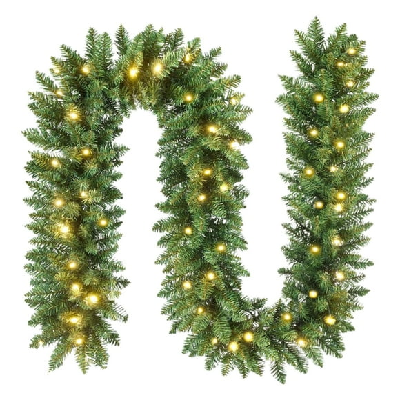 1Pc 9ft Pre-Lit Christmas Garland, Artificial Lighted Norfolk Pine Garland with Multi-Color Lights, Battery Operated Garland for Mantle Stairs Table Fireplace Xmas Decorations