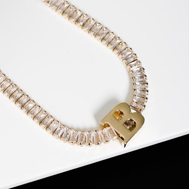 Gargantilla riviera baguette con letra/inicial Deng Xun unisex