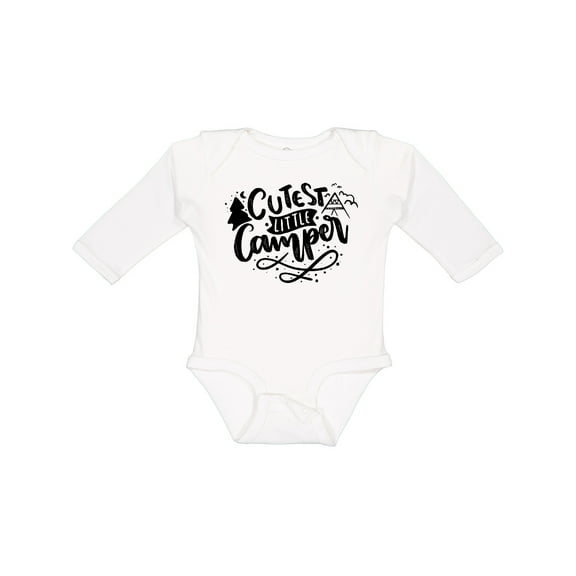 Inktastic Cutest Little Camper Tent and Tree Camping Design Boys or Girls Long Sleeve Baby Bodysuit