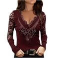 thumbnail image 1 of Mujeres Sexy Rhinestone V-Cuello Encaje Empalme Malla Manga larga Jersey Top Blusa Camiseta Pompotops gfhjh22850, 1 of 5