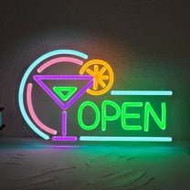 UPONRAY "Cocktail Glass OPEN" Neon Sign 13.8 x 8.5 Inch - Colorful LED Neon Light (Pink, Purple, Green, Yellow, Blue), Dimmable & USB Powered, Bar Pub Cafe Decor