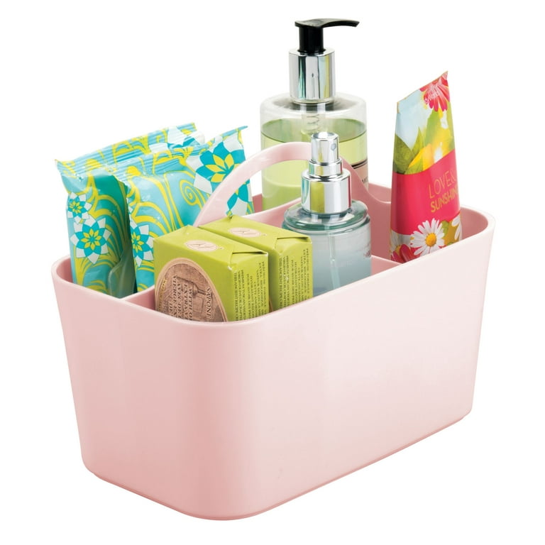 mDesign Plastic Shower Caddy Storage Organizer Basket with Handle, Light  Pink 