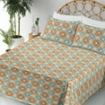 thumbnail image 3 of Ambesonne Modern Boho Fitted & Flat Sheet with Sham 3 Pcs Set, Mid Century Flowers Art, Twin, Burnt Sienna Cadet Blue, 3 of 5
