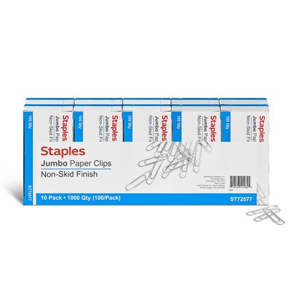 UPC: 0718103047524 | Staples Jumbo Paper Clips Nonskid 100/Box 10 Boxes/Pack (A7026606/72577) ST72577/A70266