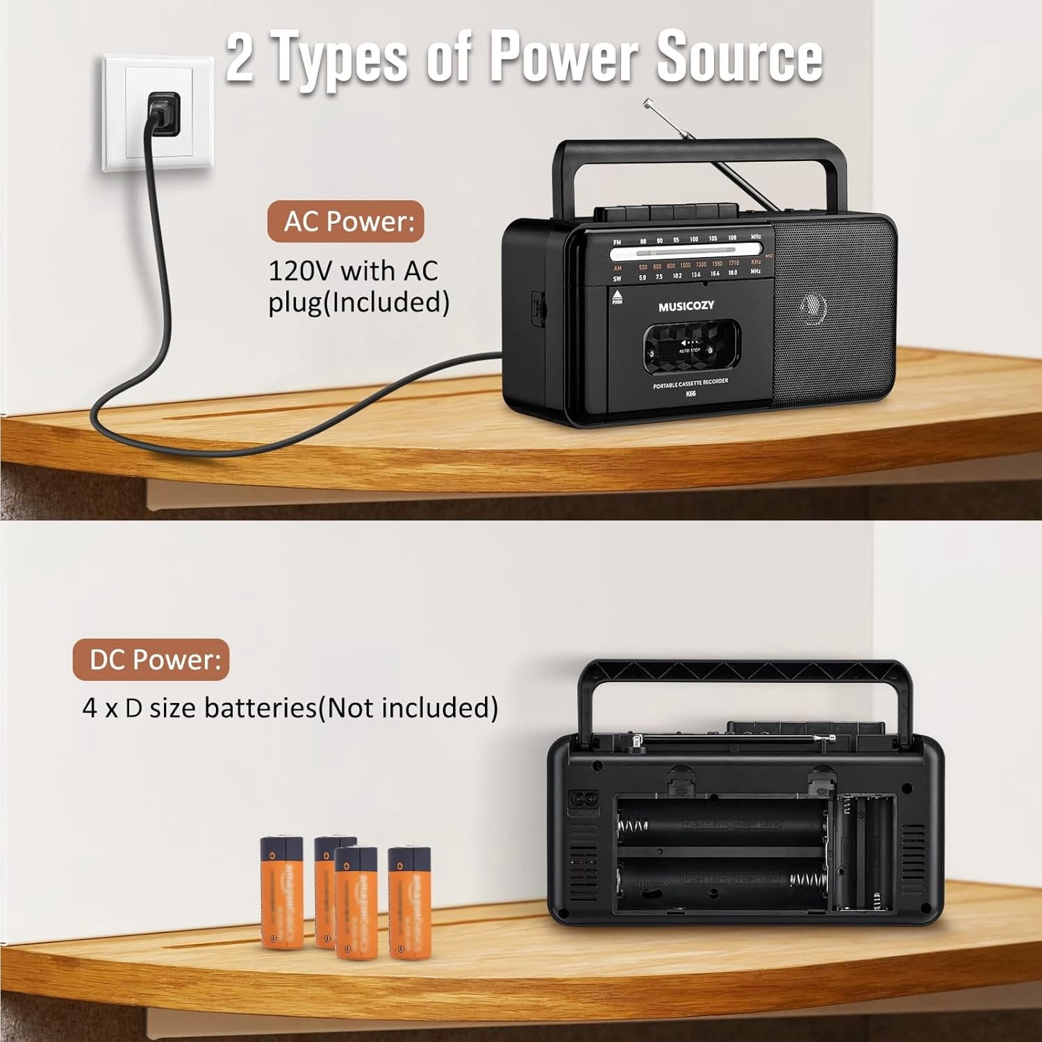 Cassette Tape Player Bluetooth Boombox, Cassette Player AM/FM/SW Radio Stereo, Tape Player/Recorder with Big Speaker and Earphone Jack, USB/TF Card Player, AC Powered or Battery Operated Black