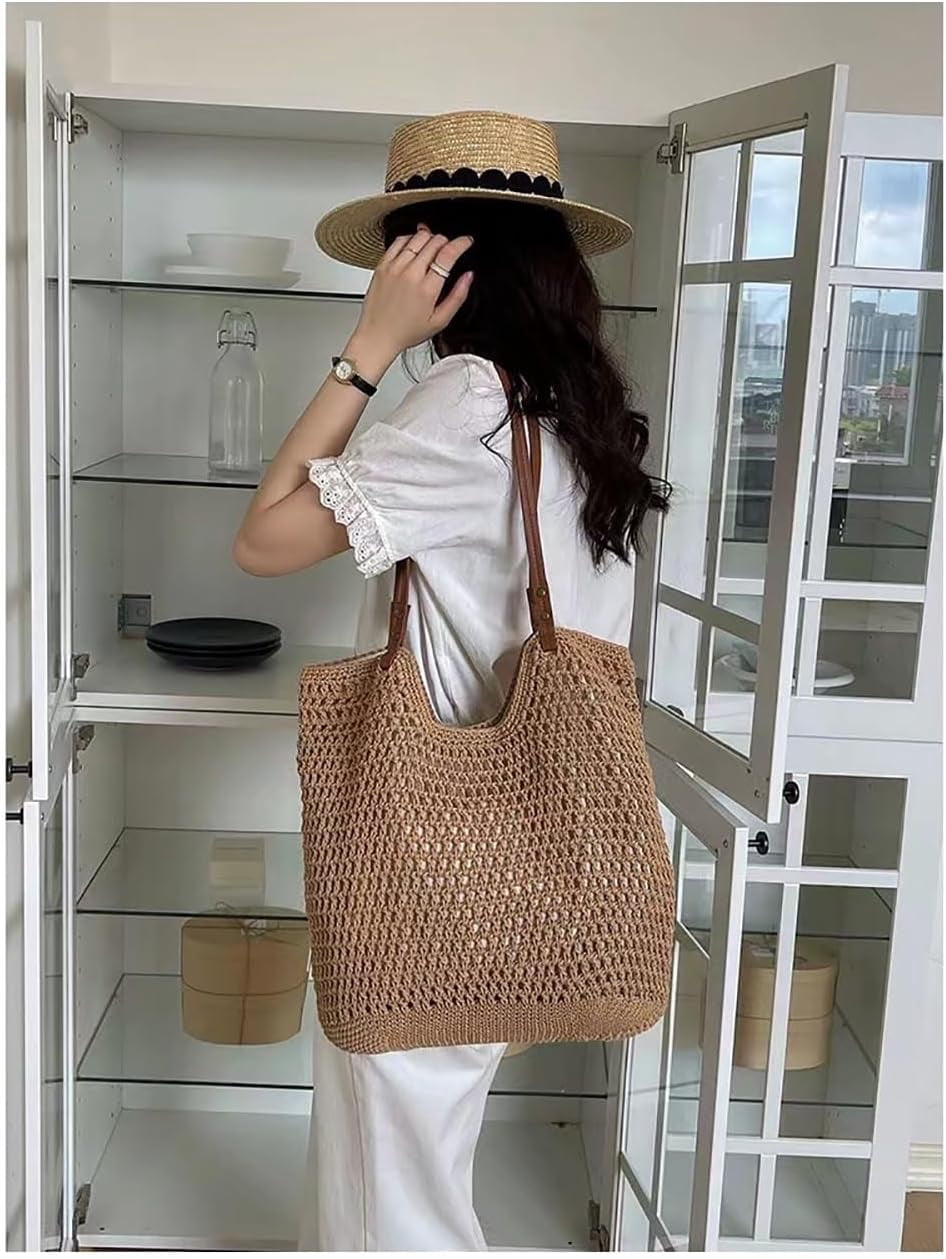 CoCoMangos Crochet Bags for Women Summer Beach Mesh Tote Bag Aesthetic Shoulder Bag Grunge Hippie Knitted Boho Bag